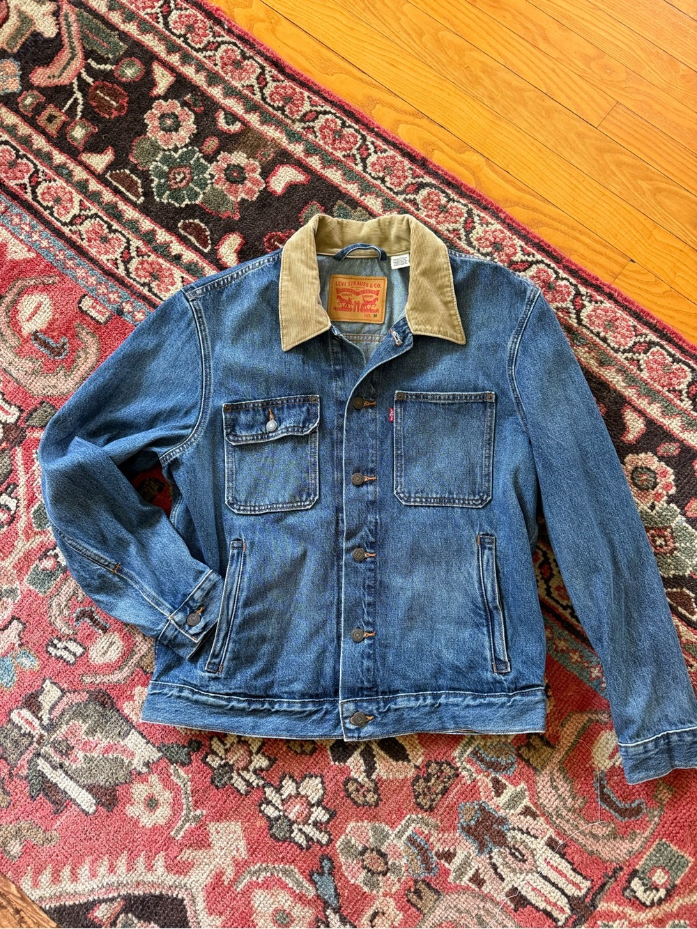 Levi's Blue Denim Trucker Jacket with Tan Corduroy Collar